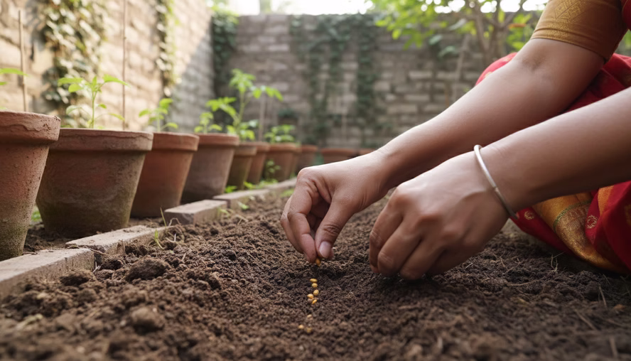 Planting seeds in soil